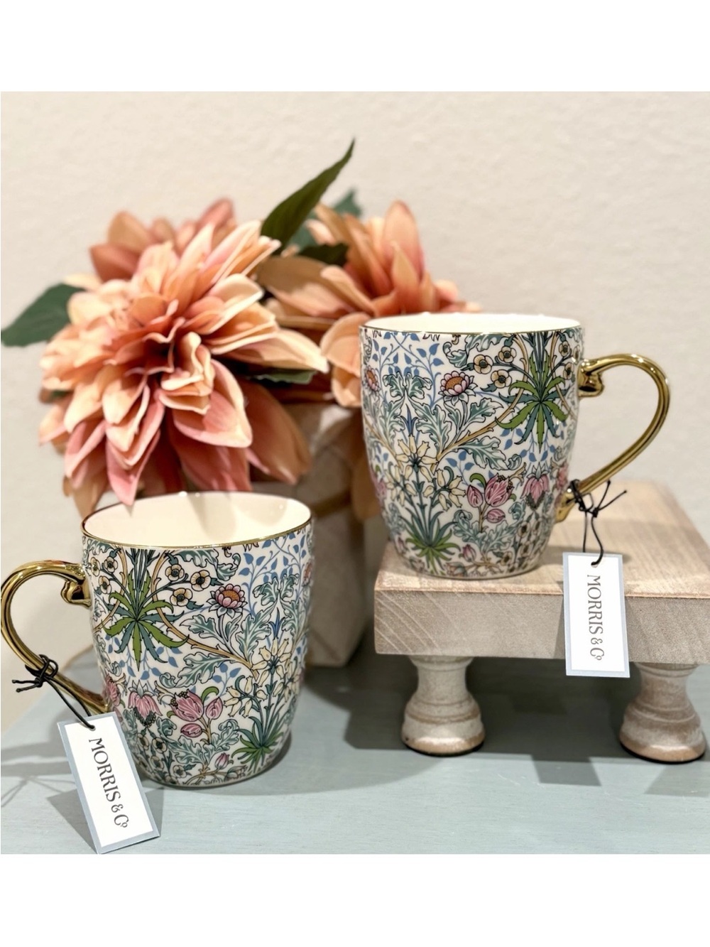 New Morris & Co William Premium
Porcelain Coffee Tea Cup Floral Gold
Handle